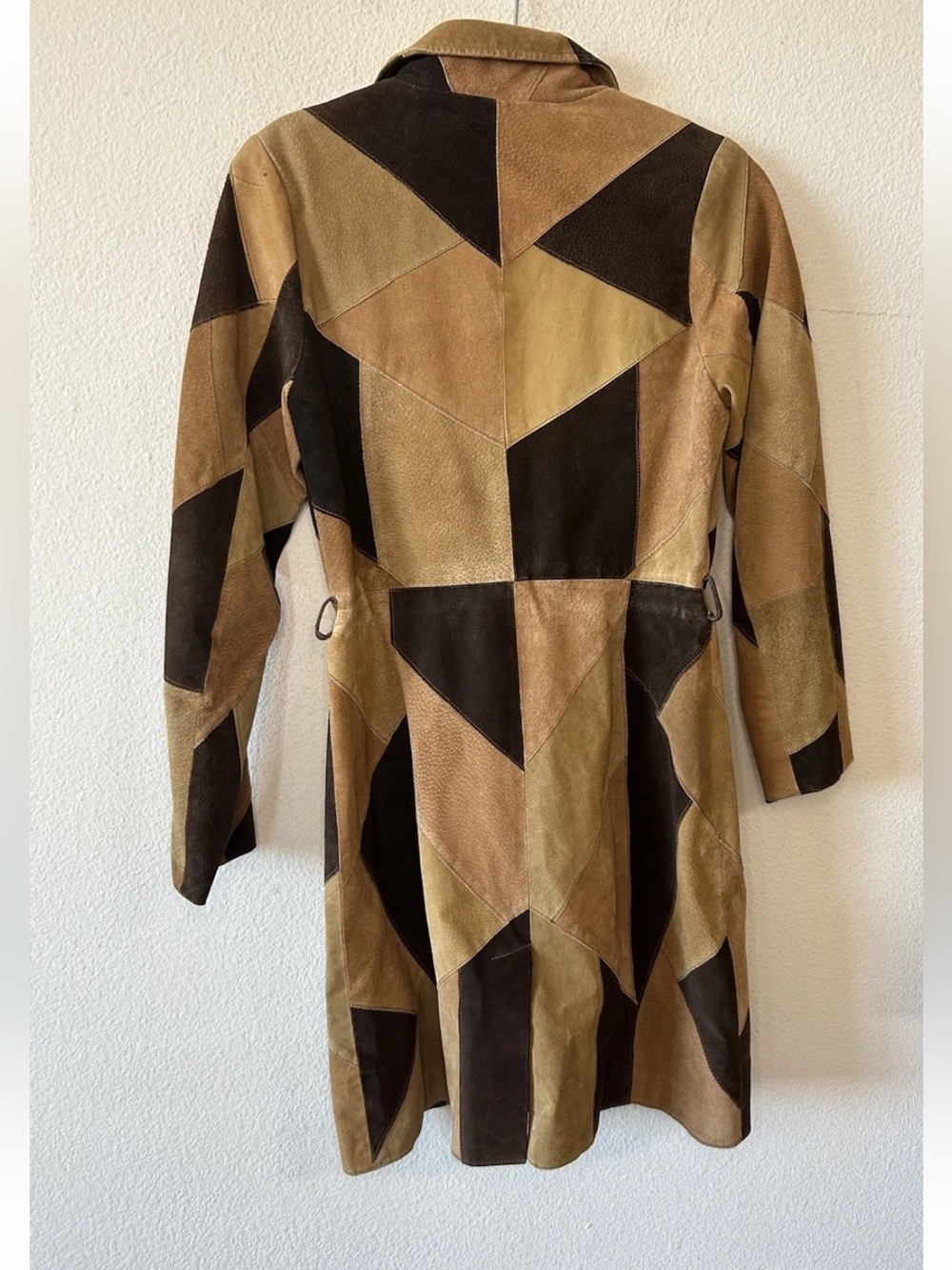 Vintage 90s Suede Patchwork Leather Coat Brown Tan Boho Y2K Small Penny Lane - Picture 16 of 16